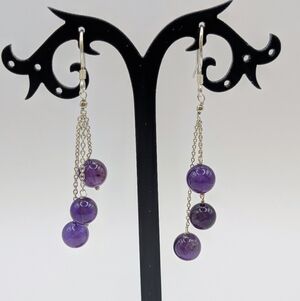 Genuine Amethyst Beaded Dangle Earrings
